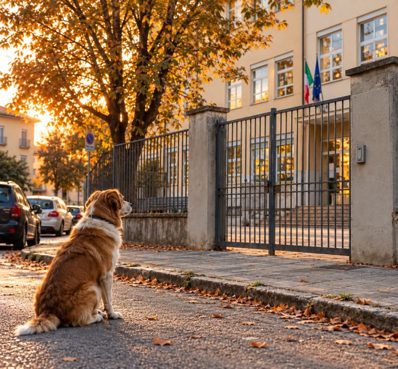 Zeus che aspetta Filippo fuori da scuola